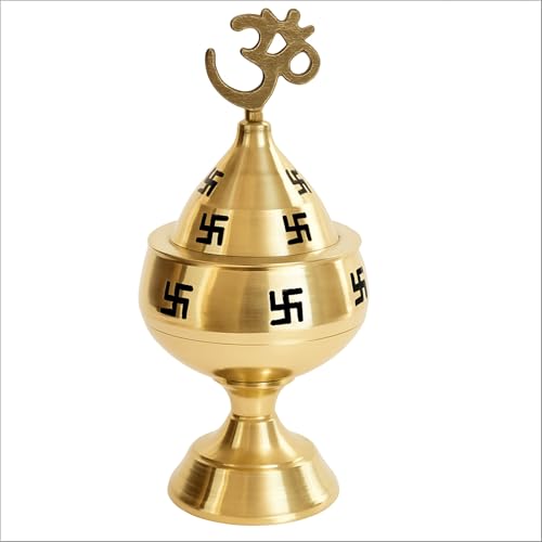 Home Genie Brass Akhand Diya with Lid and Om Symbol | Traditional Covered Oil Lamp with Swastik Design for Temple, Aarti, Pooja Room & Decor | Handcrafted Brass Diya – 12 cm, 100g Home Genie Brass Akhand Diya with Lid and Om Symbol | Traditional Covered Oil Lamp with Swastik Design for Temple, Aarti, Pooja Room & Decor | Handcrafted Brass Diya – 12 cm, 100g von HOME GENIE