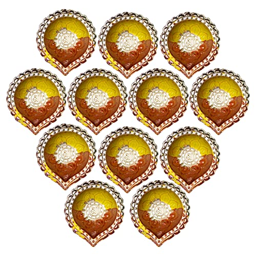 Home Genie Handmade Diya Lanterns - Hand Painted Clay Mitti Diyas - Pack of 12 - Colours for Diwali/Deepawali Decoration von HOME GENIE