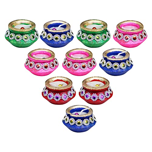 Home Genie Handmade Diyas for Diwali/Deepawali Decoration | Hand Painted Clay Mitti Diya | Lanterns for Diwali Decoration | Decoration Mitti Diya | Colourful Diyas (Matka Diya - Pack of 10) von HOME GENIE