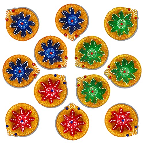 Home Genie Handmade Diyas for Diwali/Deepawali Decoration | Hand Painted Clay Mitti Diya | Lanterns for Diwali Decoration | Decoration Mitti Diya | Colourful Diyas (Round Diya - Pack of 12) von HOME GENIE