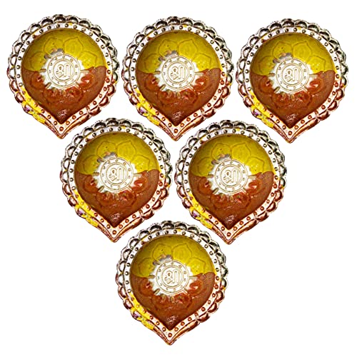 Home Genie Handmade Diyas for Diwali/Deepawali Decoration | Hand Painted Clay Mitti Diya | Lanterns for Diwali Decoration | Decoration Mitti Diya | Colourful Diyas - Pack of 6 von HOME GENIE