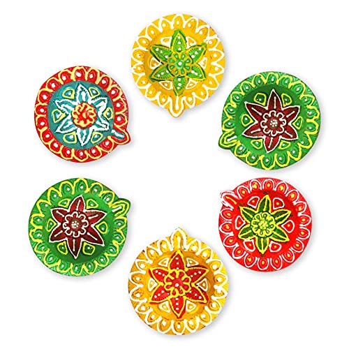 Home Genie Handmade Diyas for Diwali/Deepawali Decoration | Hand Painted Clay Mitti Diya | Lanterns for Diwali Decoration | Decoration Mitti Diya | Handmade Diyas (Dotted, Pack of 6) von HOME GENIE