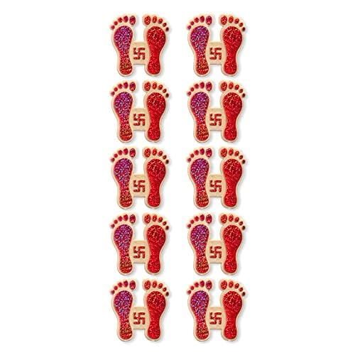 Home Genie Plastic Laxmi Feet/Charan Paduka Stickers for Home,Office and Temple Entrance | Lakshmi Feet for Diwali Decoration | Lakshmi Charan Sticker - Red - Pack of 5 von HOME GENIE
