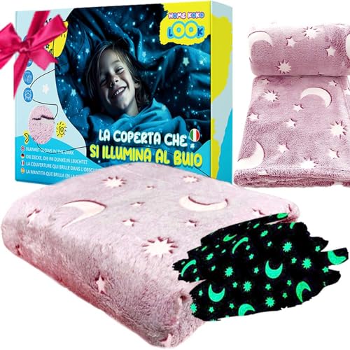 Glow Fun! Kinder Kuscheldecke Leuchtet Im Dunkeln 150X200cm Flausching Decken Leuchtende Kuscheldecke Ganzjahresdecke Weinachtsgeschenkeidee Decken Sofadecke Couch Decke Warme Decke - Sterne Rosa von HOME KOKO LOOK