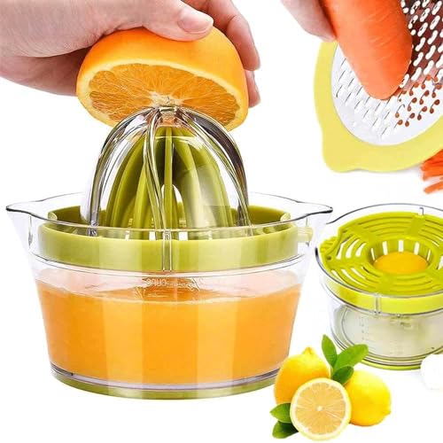 Zitruspresse Manuell 4 In 1 Zitronenpresse Orangenpresse Saftpresse Manuell Eiertrenner Küchenreibe Parmesanreibe/Gemüsereibe/Kartoffelreibe/Karottenreibe Mit Behälter 400ml - Grün von HOME KOKO LOOK