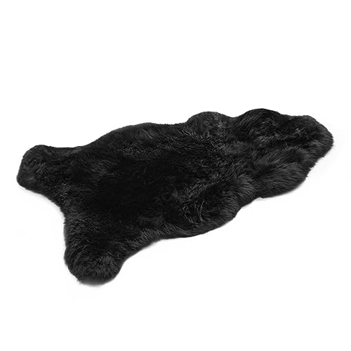 HOME LAMB Lammfell Schwarz 100-110 cm - Weich Schaffell Echt - Natürliche Teppich Wohnzimmer - Flauschig - Deko Fell Schlafzimmer - Naturfell von HOME LAMB