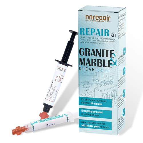 Granit-Reparaturset (klar/transparent) I Geeignet für die meisten Reparaturen I Auch für Fliesen, Arbeitsplatten, Glasfaser und Keramikoberflächen I Repariere gebrochene Chips in wenigen Minuten von NNREPAIR