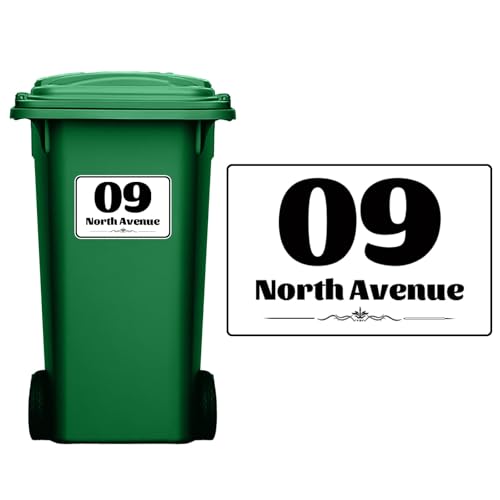 4-Teiliges Set Personalisierte Mülltonnenaufkleber,Wetterfest Aufkleber mülltonne mit Hausnummer und Straßenname,Personalisierte Mülltonnen Aufkleber für Wheelie Bins,100 x 150/148 x 210/180 x 270 mm 4-Teiliges Set Personalisierte Mülltonnenaufkleber,Wetterfest Aufkleber mülltonne mit Hausnummer und Straßenname,Personalisierte Mülltonnen Aufkleber für Wheelie Bins,100 x 150/148 x 210/180 x 270 mm von HOME'S FRIEND