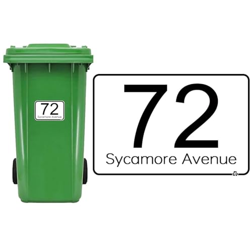 4-Teiliges Set Personalisierte Mülltonnenaufkleber,Wetterfest Aufkleber mülltonne mit Hausnummer und Straßenname,Personalisierte Mülltonnen Aufkleber für Wheelie Bins,100 x 150/148 x 210/180 x 270mm 4-Teiliges Set Personalisierte Mülltonnenaufkleber,Wetterfest Aufkleber mülltonne mit Hausnummer und Straßenname,Personalisierte Mülltonnen Aufkleber für Wheelie Bins,100 x 150/148 x 210/180 x 270mm von HOME'S FRIEND