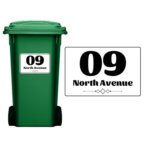 4-Teiliges Set Personalisierte Mülltonnenaufkleber,Wetterfest Aufkleber mülltonne mit Hausnummer und Straßenname,Personalisierte Mülltonnen Aufkleber für Wheelie Bins,100 x 150/148 x 210/180 x 270 mm 4-Teiliges Set Personalisierte Mülltonnenaufkleber,Wetterfest Aufkleber mülltonne mit Hausnummer und Straßenname,Personalisierte Mülltonnen Aufkleber für Wheelie Bins,100 x 150/148 x 210/180 x 270 mm von HOME'S FRIEND
