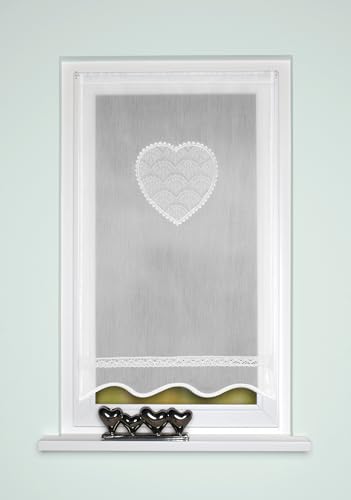 HOME WOHNIDEEN 54517 Corazon, Fenster-/Türbehang, aus Batist, gebogt, mit Häkelborte, Tunneldurchzug, Farbe: Weiß, Maße (h x b): (100 x 60 cm) von HOME WOHNIDEEN