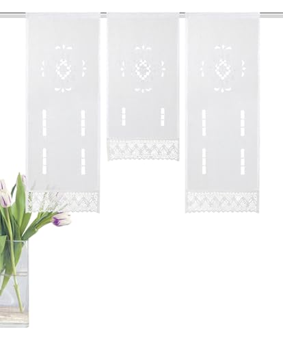 HOME WOHNIDEEN 55715 "Alegra 3-teiliger Fensterbehang in Leinenstruktur, Bestickt, 80 x 30 cm (Höhe x Breite), Weiß von HOME WOHNIDEEN
