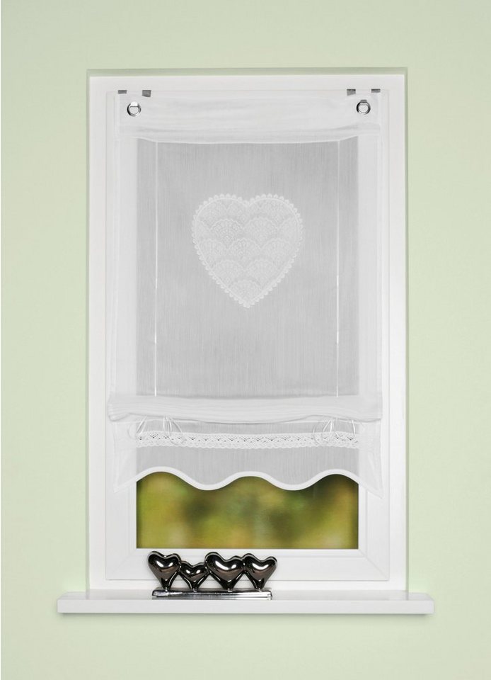 HOME WOHNIDEEN Bändchenrollo CORAZON, mit Hakenaufhängung, Bändchenrollo, bestickt von HOME WOHNIDEEN