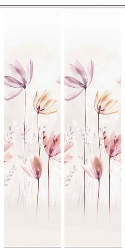 HOME WOHNIDEEN 55067 | 2er-Set Schiebegardine 'KUKAT', Digitaldruck auf Bambus-Optik, mit abstraktem Blumen-Motiv, 260x60cm, Farbe: Natur von HOME WOHNIDEEN