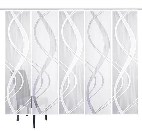 HOME WOHNIDEEN 5er-Set Schiebegardinen TIBASO, Jacquard-Stoff, Farbe: Weiß, Maße:, Größe:225x57 cm von HOME WOHNIDEEN