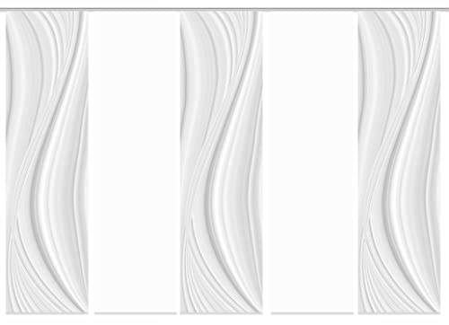 HOME WOHNIDEEN 84677 Schiebegardine LAURINA Digitaldruck Dekostoff Seidenoptik 245x60, Farbe:grau, Größe:245 x 60 cm, Anzahl:5er Set (3X Bedruckt, 2X Uni) von HOME WOHNIDEEN