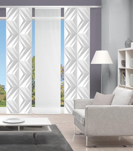 HOME WOHNIDEEN 88564 | 3er-Set Schiebegardine 'FRESKO', Digitaldruck auf Bambus-Optik, mit abstraktem Motiv, 260x60cm, Farbe: Grau von HOME WOHNIDEEN
