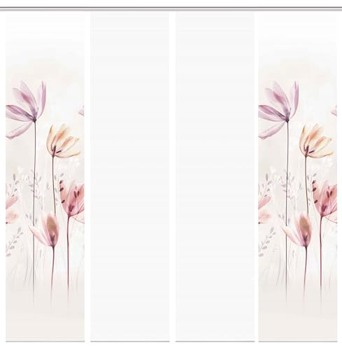 HOME WOHNIDEEN 94067 | 4er-Set Schiebegardine 'KUKAT', Digitaldruck auf Bambus-Optik, mit abstraktem Blumen-Motiv, 260x60cm, Farbe: Natur von HOME WOHNIDEEN