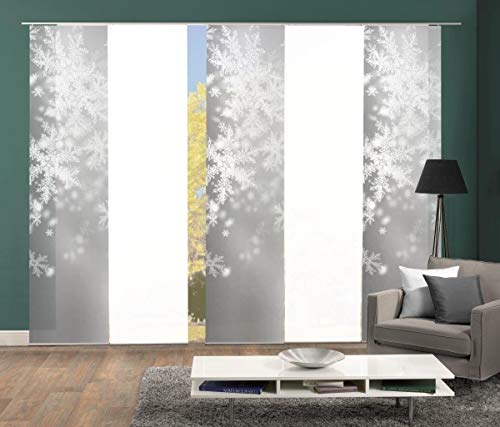 HOME WOHNIDEEN FLOCKE 5er-Set Schiebegardinen, Blickdicht Dekostoff, 245x60 cm, Grau von HOME WOHNIDEEN
