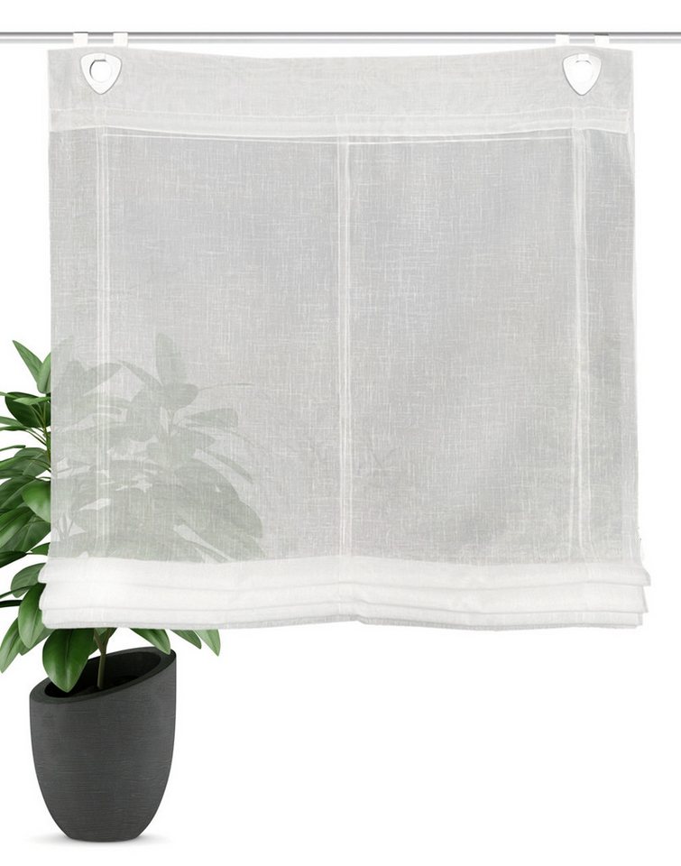 HOME WOHNIDEEN Raffrollo Raffrollo Leinenstruktur Uni Casper 130 x 45 cm Weiss, 1x Raffrollo inkl. Ösen und Haken Weiss von HOME WOHNIDEEN
