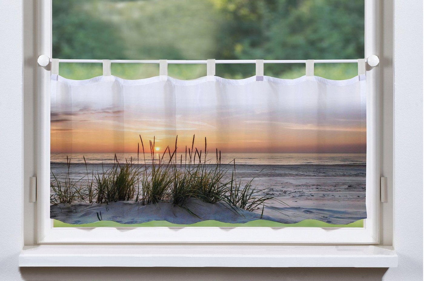 HOME WOHNIDEEN Scheibengardine EVENING, Schlaufen (1 St), blickdicht, HxB: 45x120, Dekostoff Digitaldruck von HOME WOHNIDEEN