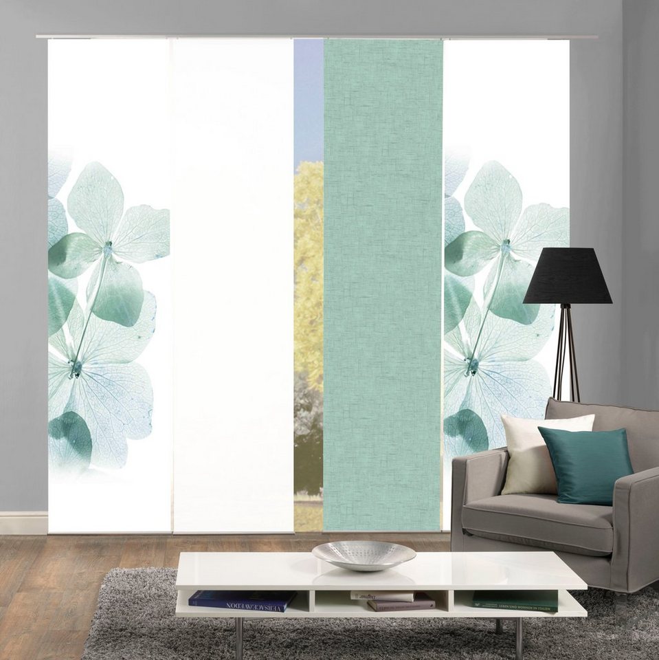 HOME WOHNIDEEN Schiebegardine BONITA 4er SET (4 St), Paneelwagen, blickdicht, Schiebevorhang Digidruck 4er Set BONITA von HOME WOHNIDEEN