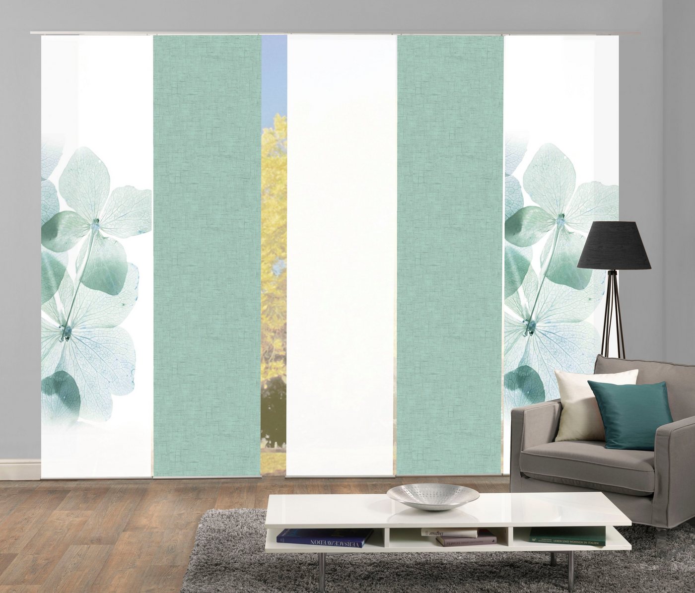 HOME WOHNIDEEN Schiebegardine BONITA 5er SET (5 St), Paneelwagen, blickdicht, Schiebevorhang Digidruck 5er Set BONITA von HOME WOHNIDEEN