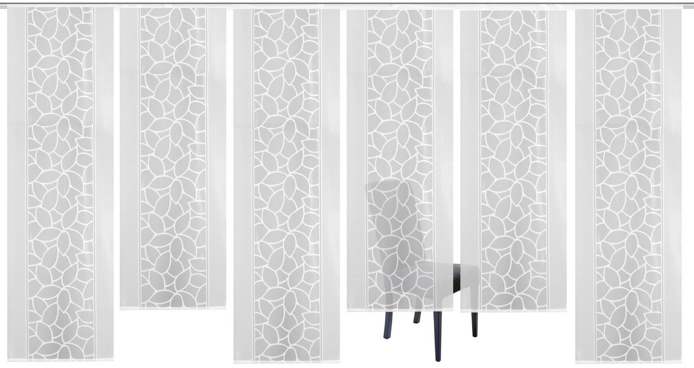 HOME WOHNIDEEN Schiebegardine JENNA (6 St), Klettband, halbtransparent, Schiebevorhang Jacquard Set, HxB: 245x57 von HOME WOHNIDEEN