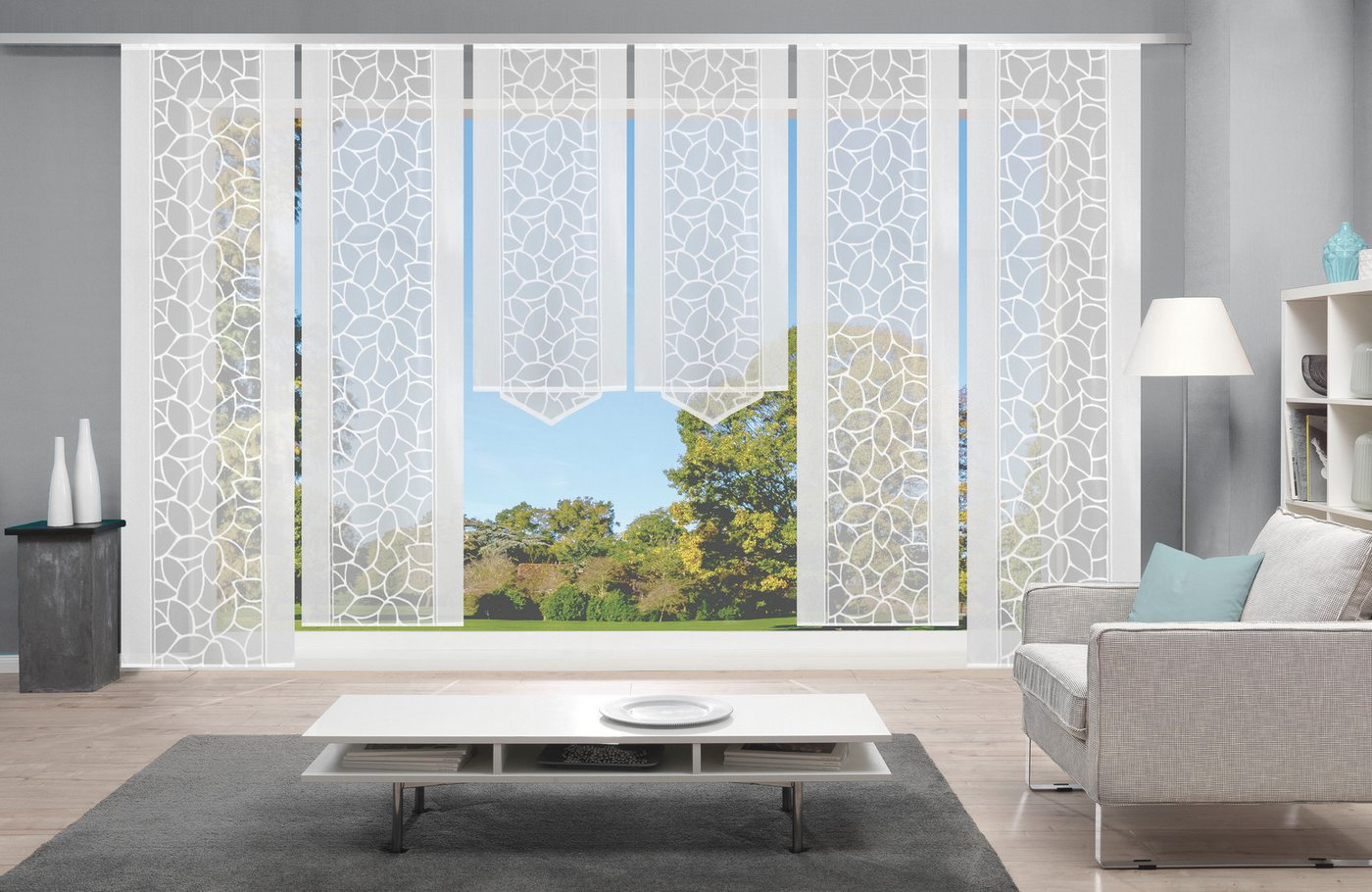 HOME WOHNIDEEN Schiebegardine JENNA (6 St), Klettband, halbtransparent, Schiebevorhang Jacquard Set, HxB: 245x57 von HOME WOHNIDEEN