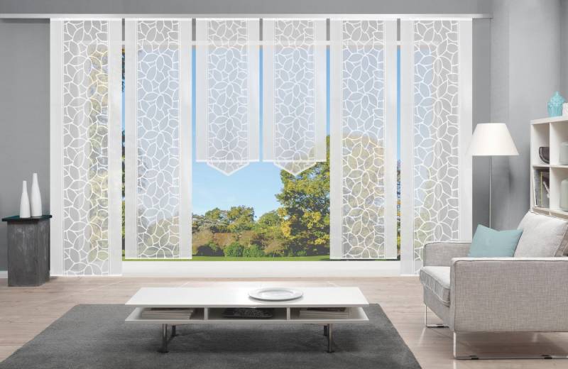 HOME WOHNIDEEN Schiebegardine JENNA (6 St), Klettband, halbtransparent, Schiebevorhang Jacquard Set, HxB: 245x57 von HOME WOHNIDEEN