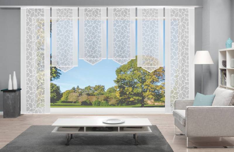 HOME WOHNIDEEN Schiebegardine JENNA, Klettband (6 St), halbtransparent, Schiebevorhang Jacquard Set von HOME WOHNIDEEN