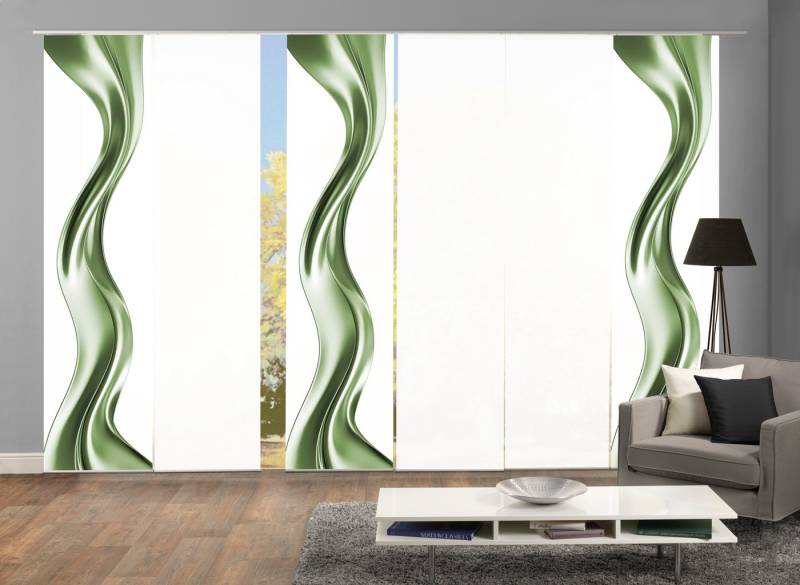 HOME WOHNIDEEN Schiebegardine OAKLEY (6 St), Paneelwagen, blickdicht, SCHIEBEVORHANGSET,SEIDENOPTIK,DIGIDRUCK von HOME WOHNIDEEN