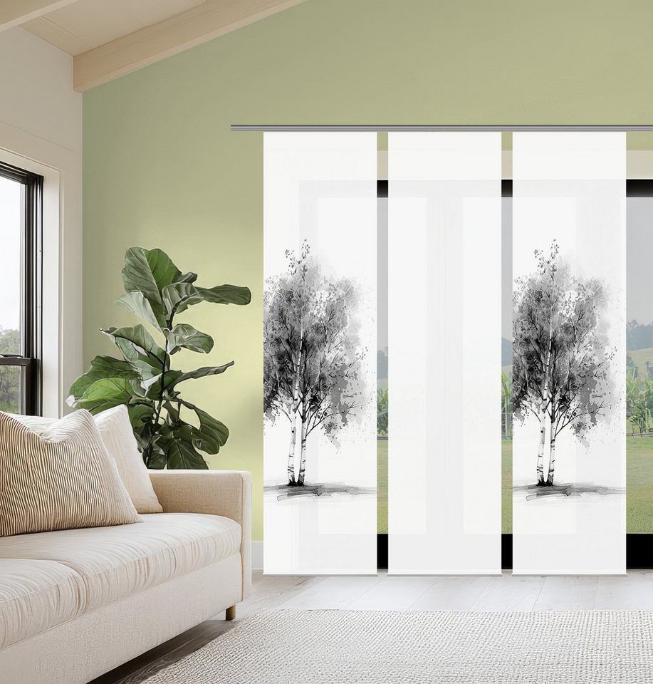 HOME WOHNIDEEN Schiebegardine TREE (3 St), Paneelwagen, blickdicht, Schiebewand Seidenoptik, SET, Digitaldruck von HOME WOHNIDEEN