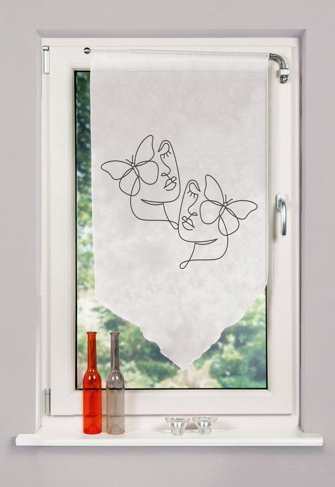 HOME WOHNIDEEN Vorhang Fensterbehang Voile Digitaldruck Sylia 80x40 cm 1x Fensterbehang Grau, (1 St), Kunstfaser, 1x Fensterbehang Grau von HOME WOHNIDEEN