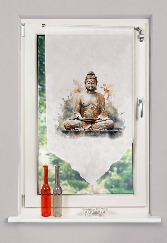HOME WOHNIDEEN Vorhang Fensterbehang Voile Digitaldruck Zayra 100x60 cm 1x Fensterbehang Nat, (1 St), Kunstfaser, 1x Fensterbehang Natur von HOME WOHNIDEEN