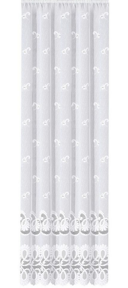 HOME WOHNIDEEN Vorhang Fertigstore Jacquad Fein "Leonora" 175 x 450 cm 1x Fertigstore Weiss (1 St), Kunstfaser, 1x Fertigstore Weiss von HOME WOHNIDEEN