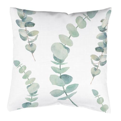 Home Wohnideen Kissenhülle Samt Wendekissen Digitaldruck Eukalyptus grün weiß grau 50x50cm von HOME WOHNIDEEN