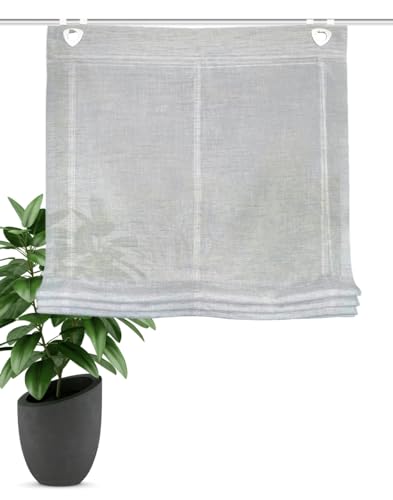 HOME WOHNIDEEN Raffrollo Casper Leinenstruktur, mit Ösen, inkl. Fensterhaken aus Metall, Farbe:grau, Größe:130 x 95 cm, Anzahl:1x von HOME WOHNIDEEN