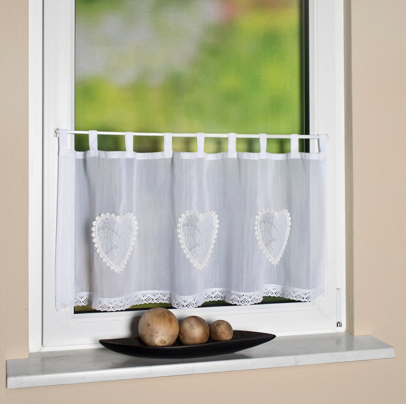HOME WOHNIDEEN Scheibengardine CORAZON, Schlaufen (1 St), blickdicht, Cafehaus Batist, bestickt von HOME WOHNIDEEN