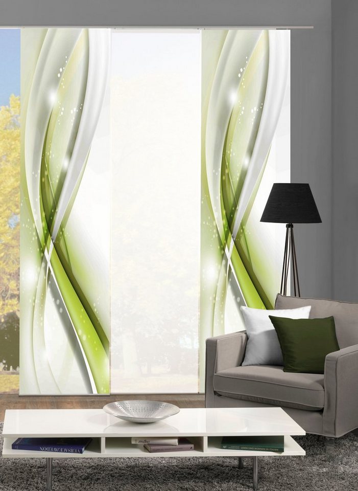 HOME WOHNIDEEN Schiebegardine GLIWE (3 St), Paneelwagen, blickdicht, Schiebevorhang Digi 3er Set GLIWE GRÜN von HOME WOHNIDEEN