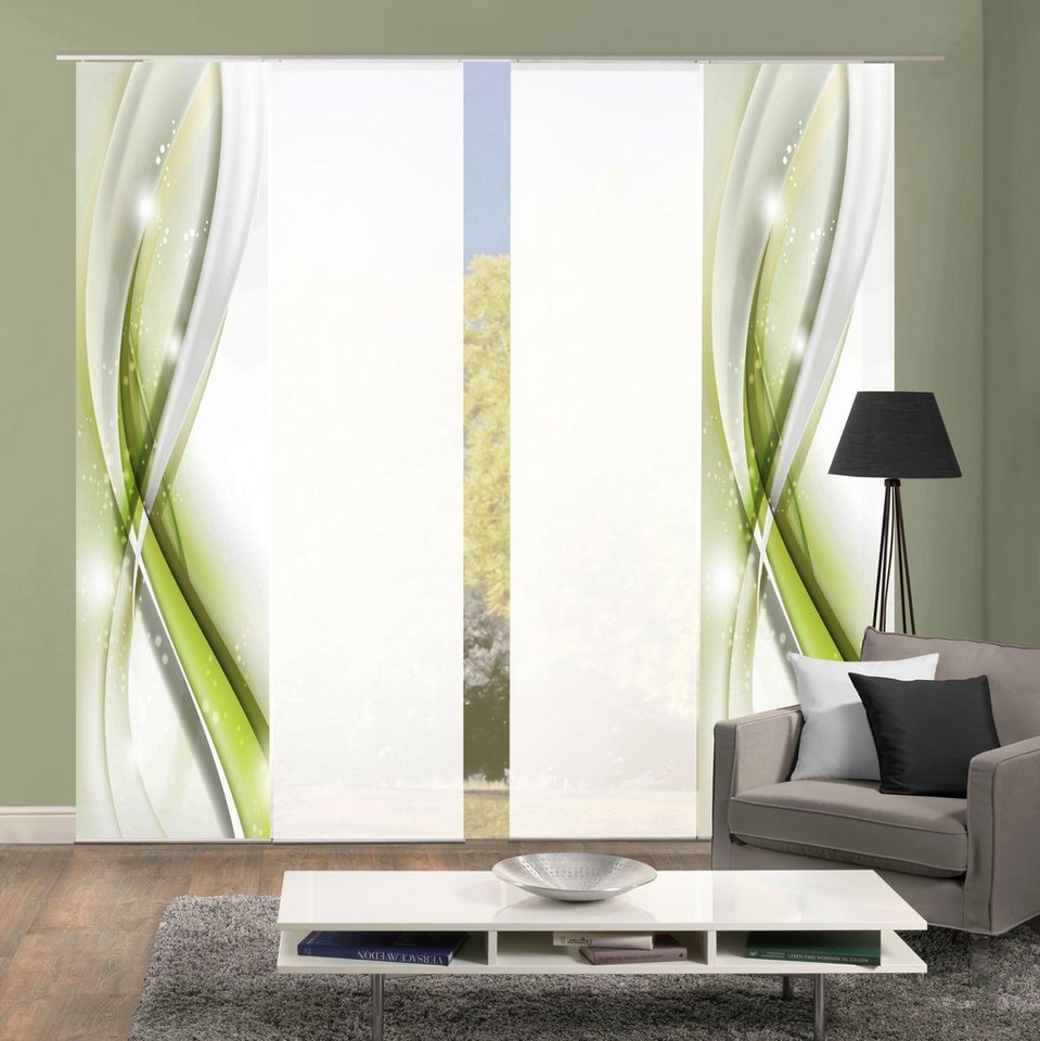 HOME WOHNIDEEN Schiebegardine GLIWE (4 St), Paneelwagen, blickdicht, Schiebevorhang Digi 4er Set GLIWE GRÜN von HOME WOHNIDEEN