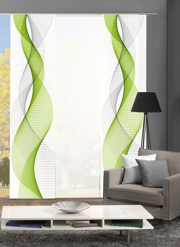 HOME WOHNIDEEN Schiebegardine OPALIA 3ER SET (3 St), Paneelwagen, halbtransparent, Microfaser, HxB: 245x60 von HOME WOHNIDEEN