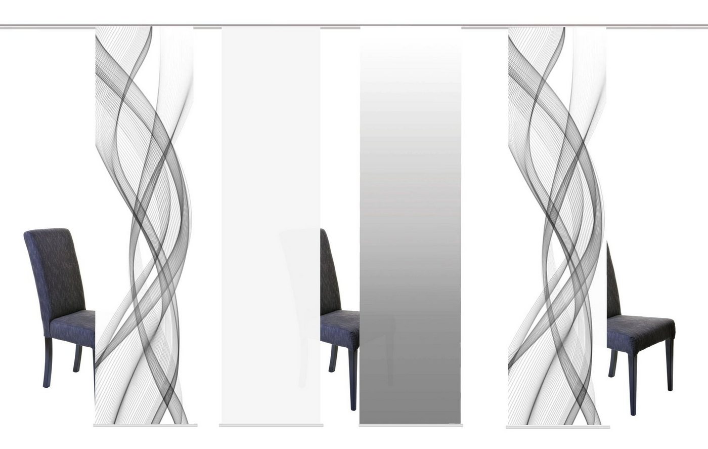 HOME WOHNIDEEN Schiebegardine Schiebegardine FERROL: Grau/Multicolor, 245x60cm, mit Zubehör, (4 St), Polyester von HOME WOHNIDEEN