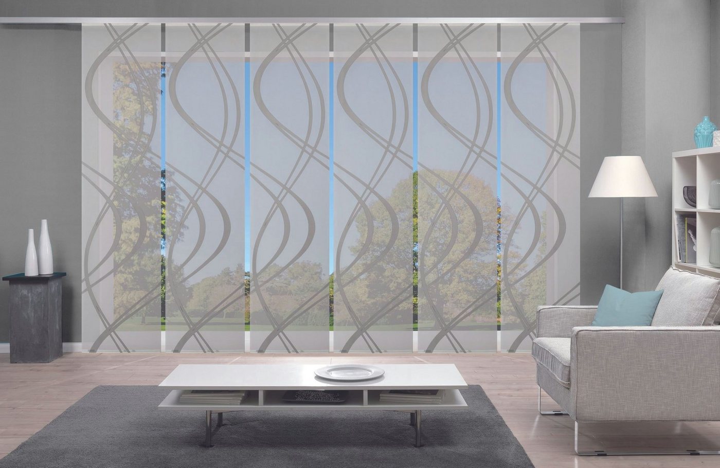 HOME WOHNIDEEN Schiebegardine Schiebevorhang TIBERIO aus Dekostoff und Voile mit Scherli 245 x 60 cm (6 St), Polyester von HOME WOHNIDEEN