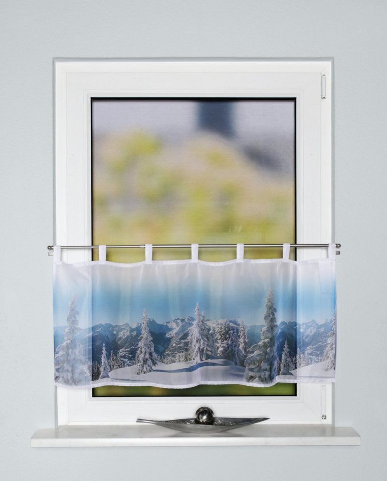 Vorhang Cafehaus WINTERWONDERLAND, Voile, digitaldruck, Schlaufen, HOME WOHNIDEEN, (1 St), Polyester von HOME WOHNIDEEN