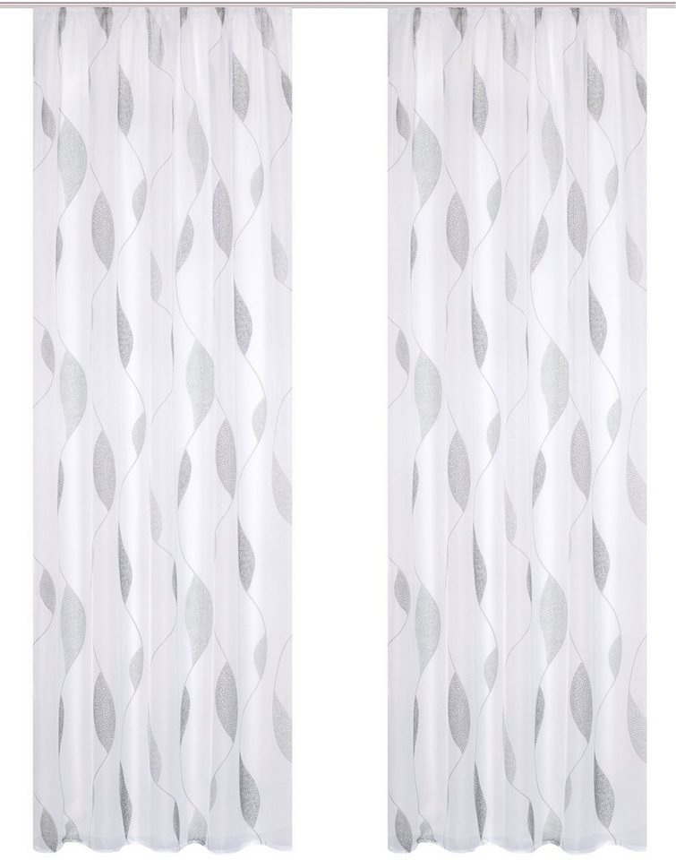 HOME WOHNIDEEN Vorhang PAOLO (2 St), Kräuselband, transparent, Voile, 2er Pack Kräuselbandschal PAOLO bedruckt von HOME WOHNIDEEN