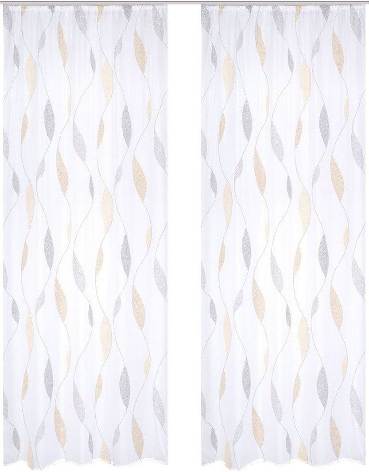 HOME WOHNIDEEN Vorhang PAOLO, Kräuselband (2 St), transparent, Voile, 2er Pack Kräuselbandschal PAOLO bedruckt von HOME WOHNIDEEN