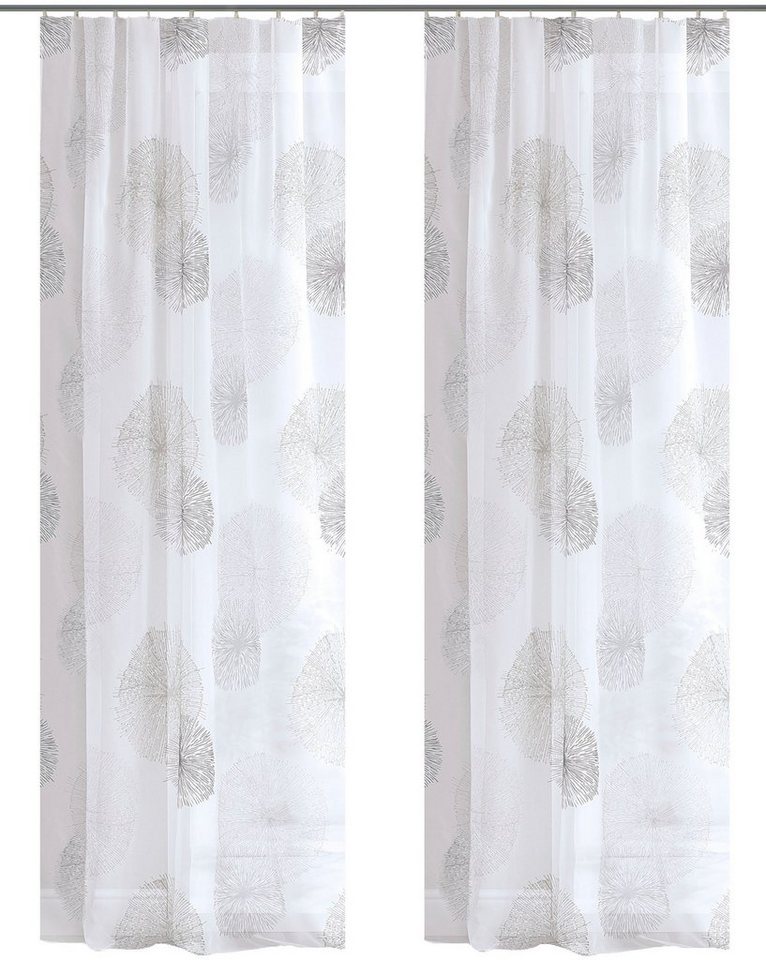HOME WOHNIDEEN Vorhang RAWLINS (2 St), Kräuselband, transparent, Voile, 2er Pack Zugbandschal RAWLINS bedruckt von HOME WOHNIDEEN