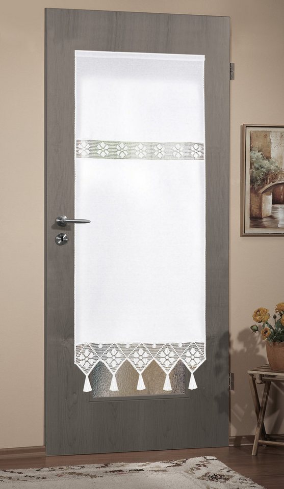 HOME WOHNIDEEN Vorhang TONI, Stangendurchzug (1 St), blickdicht, Fensterbehang mit Häkeleinsätzen von HOME WOHNIDEEN