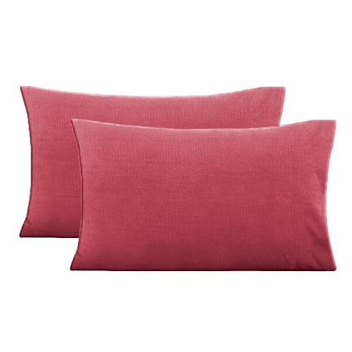 1 Paar Kissenbezüge aus der Candy-Linie 2 Stück aus weicher Baumwolle mit Umschlag – lebendige Basics-Farben (Bordeaux) von HOME ZEN HOUSEHOLD LINEN